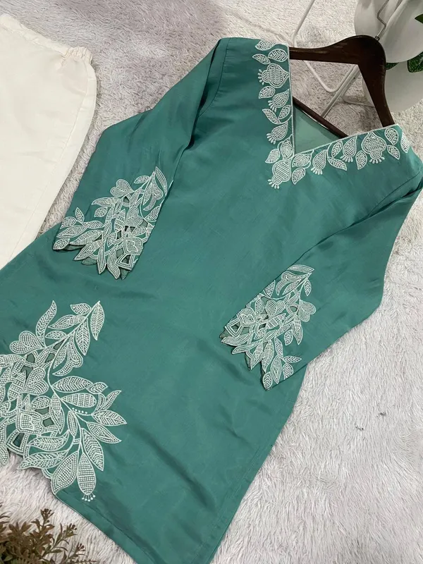 Teal_Green_Cotton_Straight_Embroidered_Kurta_Pant_Set_For_Women