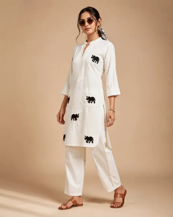 Cream_Cotton_Elephant_Print_Kurta_Set_For_Women