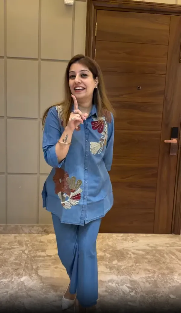 Blue_Cotton_Denim_Straight_Embroidered_Kurta_Set_For_Women