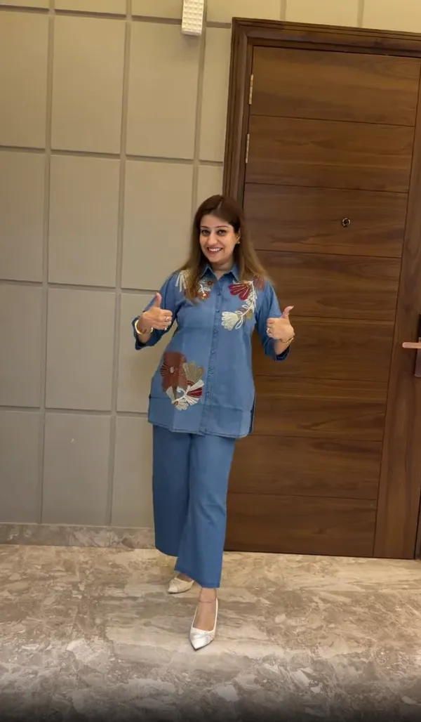 Blue_Cotton_Denim_Straight_Embroidered_Kurta_Set_For_Women