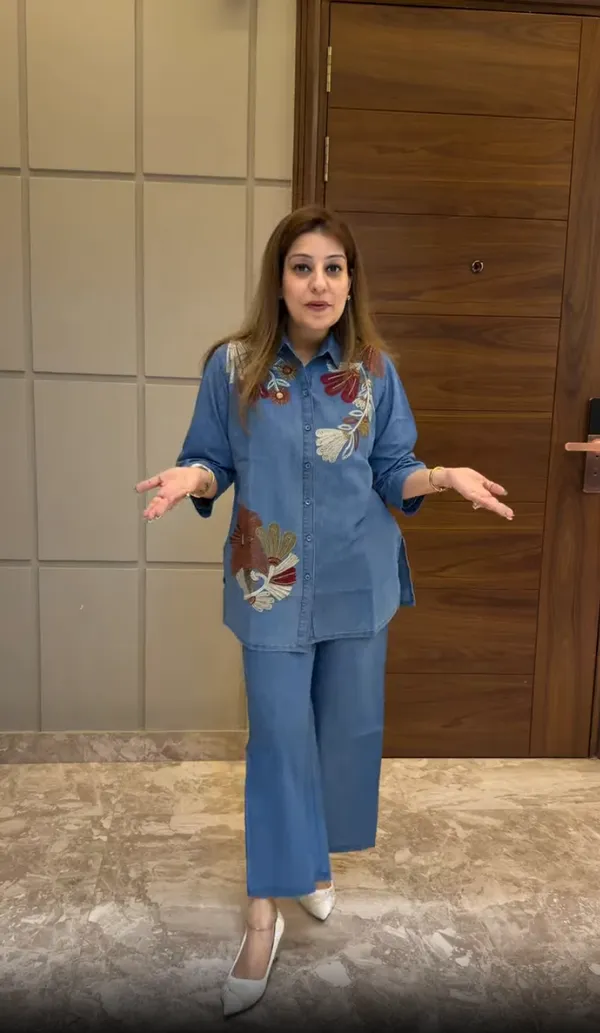 Blue_Cotton_Denim_Straight_Embroidered_Kurta_Set_For_Women