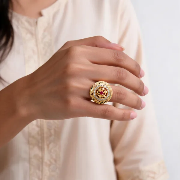 Gold_Brass_Floral_Red_Stone_Studded_Statement_Ring_For_Men