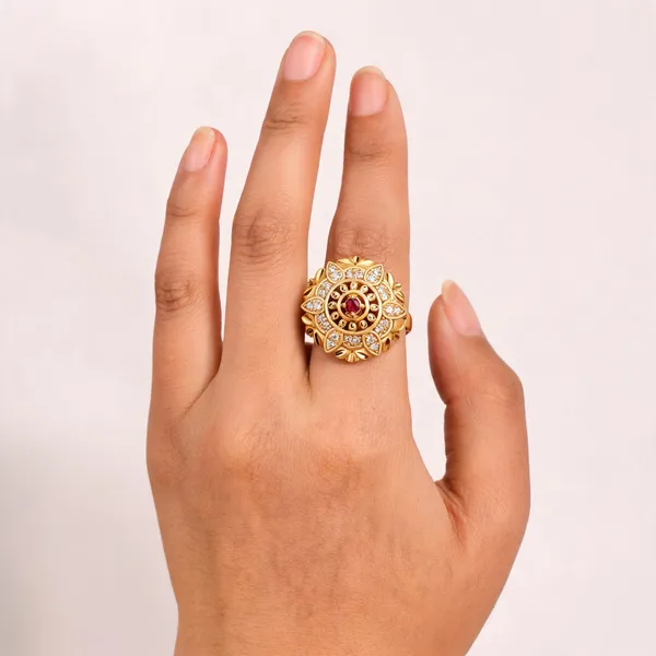 Gold_Brass_Floral_Red_Centre_Stone_Studded_Statement_Ring_For_Women