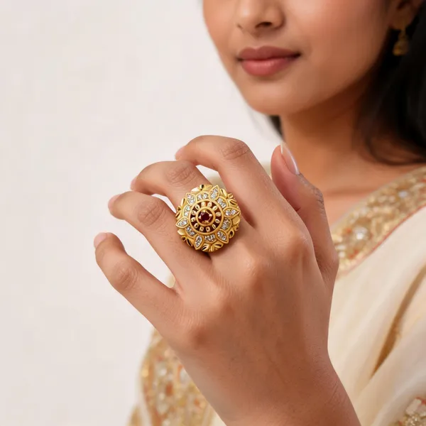 Gold_Brass_Floral_Red_Stone_Embellished_Statement_Ring_For_Women