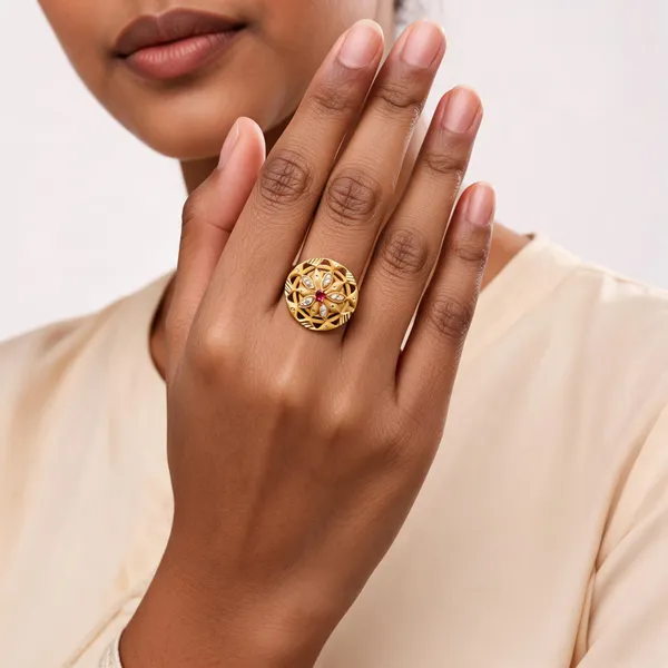 Gold_Brass_Layered_Floral_Red_Stone_Statement_Ring_For_Women
