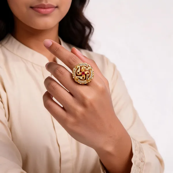 Gold_Brass_Openwork_Red_Stone_Studded_Statement_Ring_For_Unisex