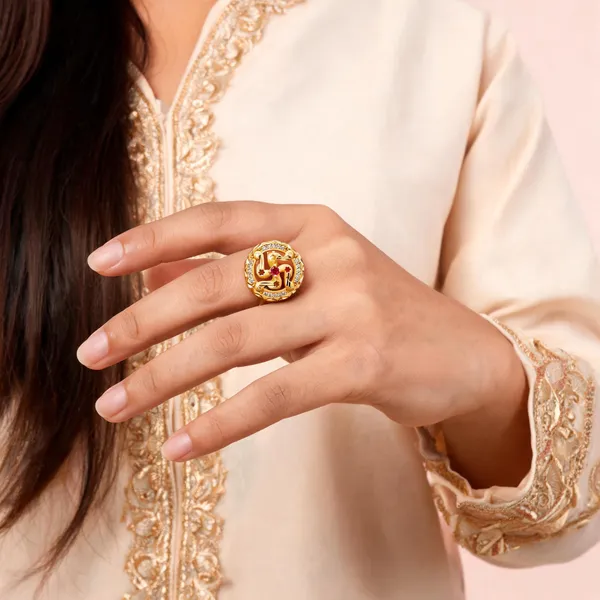 Gold_Brass_Openwork_Red_Stone_Studded_Statement_Ring_For_Unisex