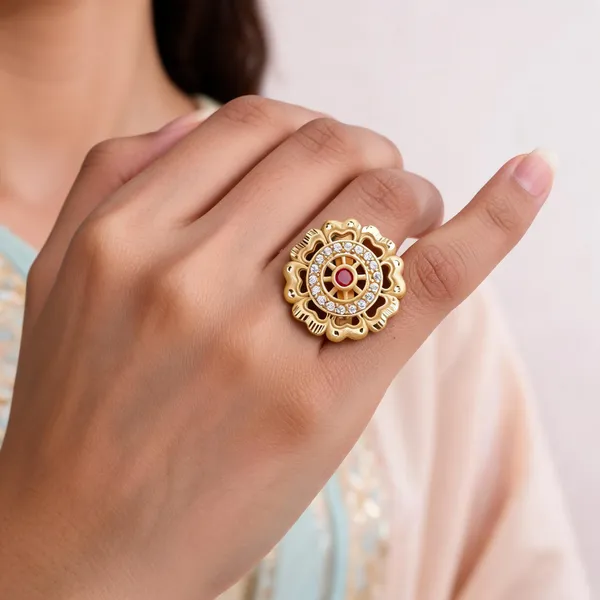 Gold_Brass_Floral_Red_Stone_Statement_Ring_For_Women
