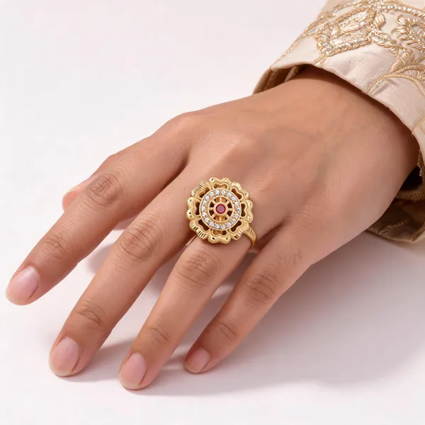 Gold_Brass_Floral_Red_Stone_Statement_Ring_For_Women