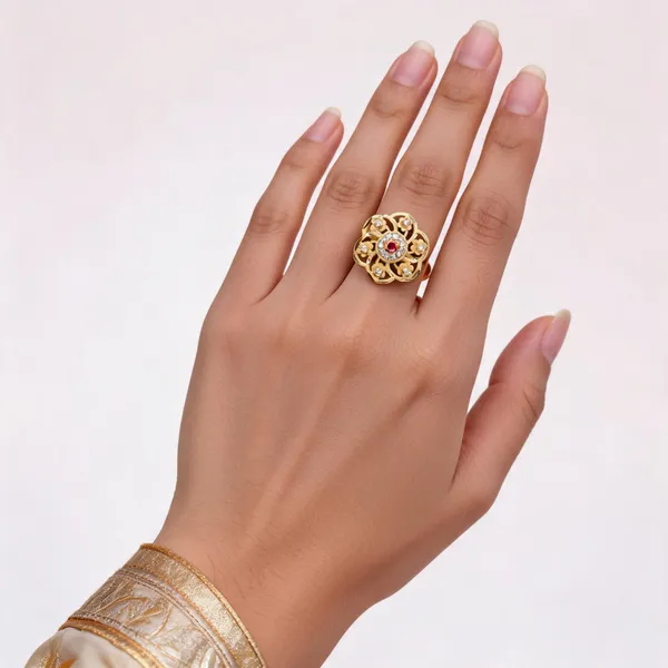 Gold_Brass_Floral_Red_Stone_Studded_Statement_Ring_For_Women