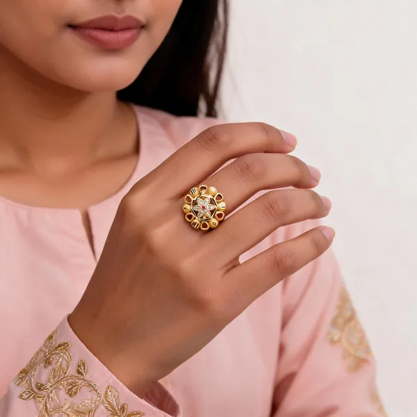 Gold_Brass_Floral_Pink_Stone_Studded_Statement_Ring_For_Women