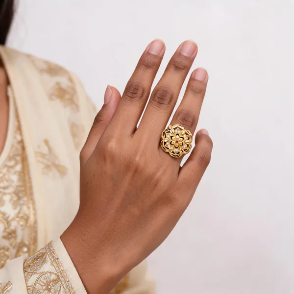 Gold_Brass_Layered_Floral_Stone_Statement_Ring_For_Women