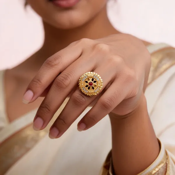 Gold_Brass_Floral_Openwork_Red_Stone_Statement_Ring_For_Women