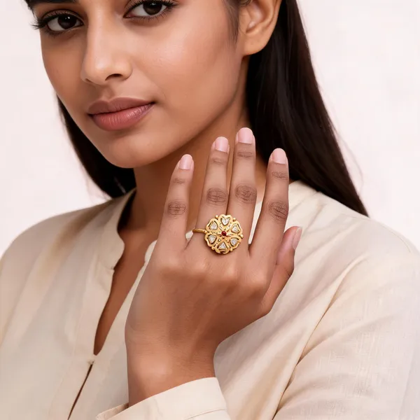 Gold_Brass_Six-Petal_Floral_Red_Stone_Statement_Ring_For_Women