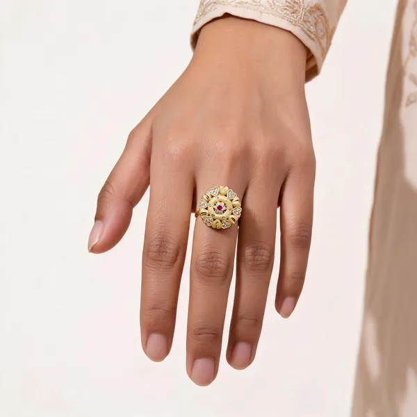 Gold_Brass_Floral_Heart_Stone_Statement_Ring_For_Women