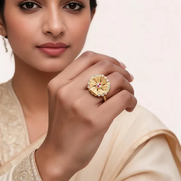 Gold_Brass_Floral_Petal_Clear_Stone_Statement_Ring_For_Women