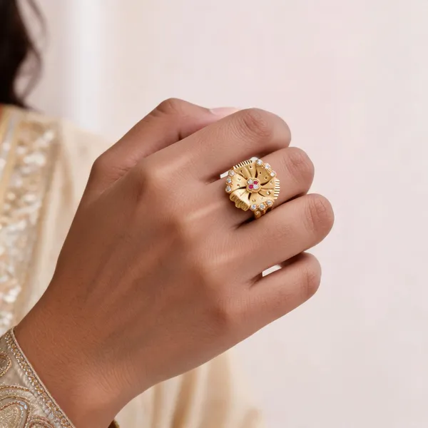 Gold_Brass_Floral_Petal_Clear_Stone_Statement_Ring_For_Women