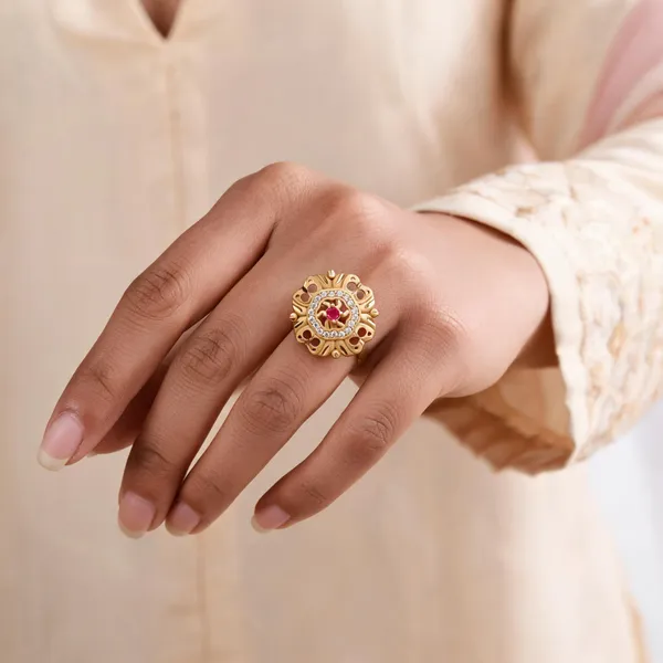 Gold_Brass_Floral_Red_Accent_Stone_Studded_Ring_For_Women
