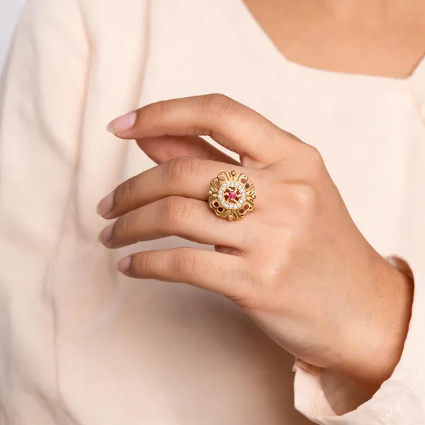 Gold_Brass_Floral_Red_Accent_Stone_Studded_Ring_For_Women