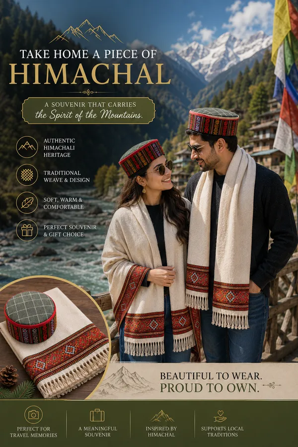 Premium_Beige_Shawl_with_Multicolor_Traditional_Himachali_Cap_Set_for_Men_&_Women_|_Himalayan-Inspired_Heritage_Design_