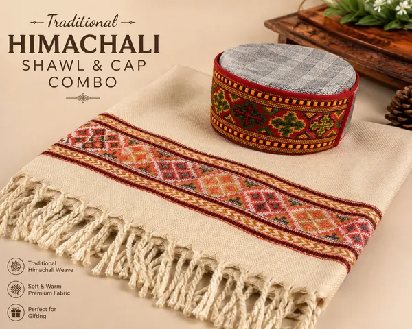 Beige_Traditional_Weave_Shawl_And_Cap_Set_For_Men