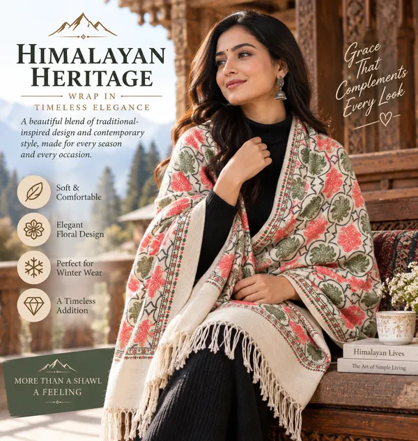 Cream_Floral_Patterned_Shawl_|_Premium_Himalayan-Inspired_Traditional_Wear_for_Men_&_Women