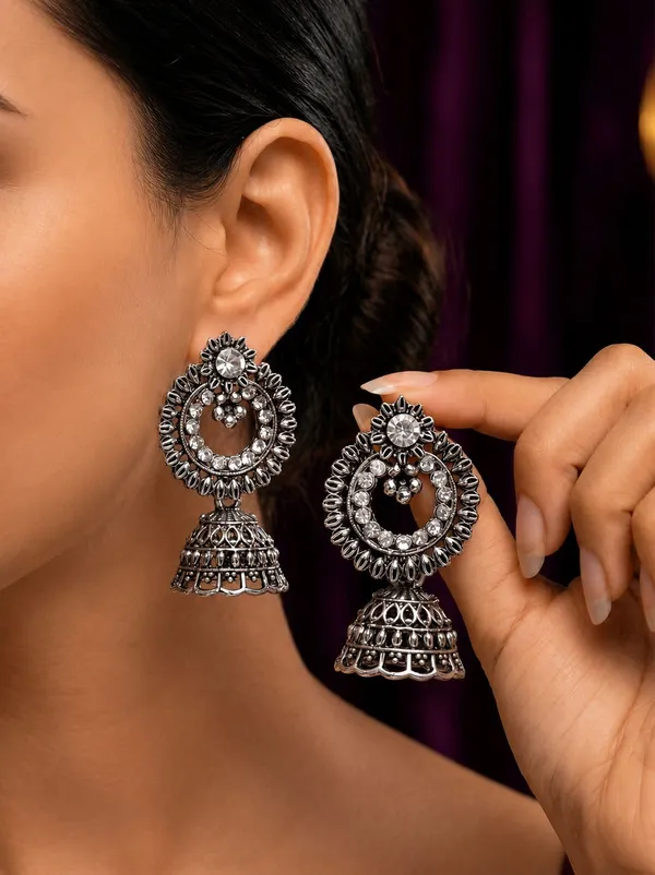 maa_IMITATION_Classic_Oxidised_Crystal_Jhumki_Earrings_for_Women_|_Wedding_Statement_Earrings_Cubic_Zirconia_Alloy,_Sterling_Silver_Drops_&_Danglers,_Jhumki_Earring_()