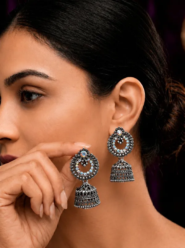 Silver_Metal_Oxidized_Multicolor_Stone_Circular_Jhumki_Earrings_For_Women