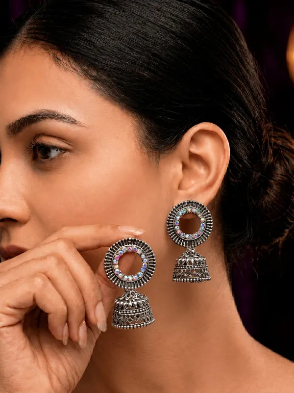 maa_IMITATION_Celestial_Glow_Oxidized_Earrings_|_Multicolor_Stone_Ethnic_Earrings_for_Women_Alloy,_Sterling_Silver_Drops_&_Danglers,_Jhumki_Earring_()