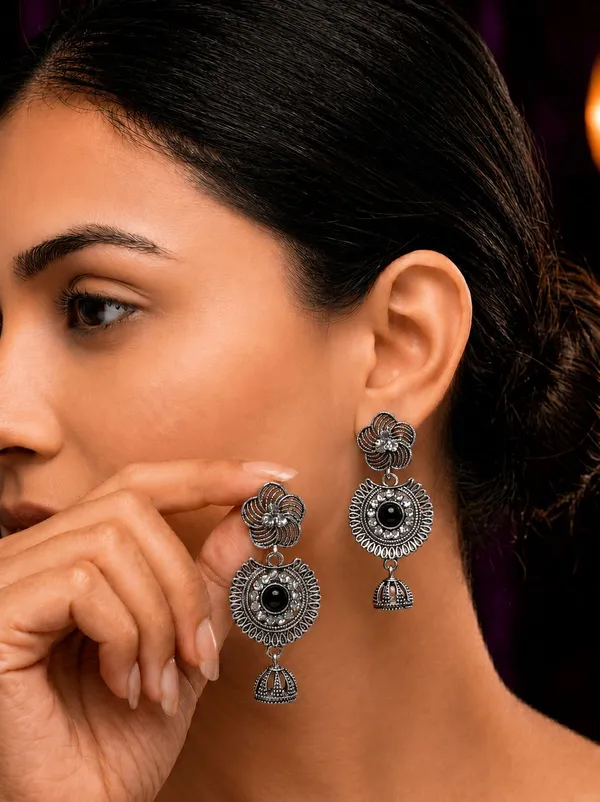 Silver_Metal_Oxidized_Black_Stone_Floral_Drop_Dangle_Earrings_For_Women