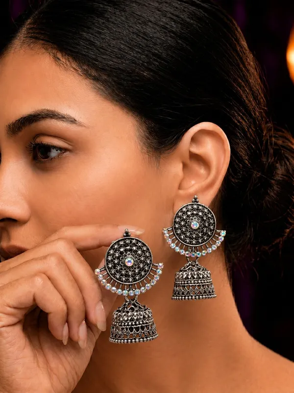 Silver_Multicolor_Metal_Oxidized_Cubic_Zirconia_Round_Jhumki_Earrings_For_Women