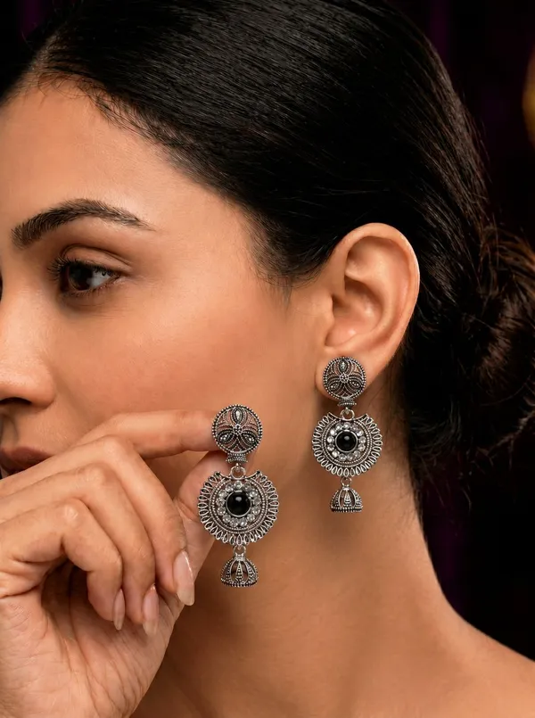 Silver_Metal_Oxidized_Black_Stone_Floral_Dangle_Jhumki_Earrings_For_Women