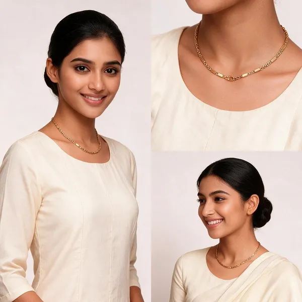 Gold-Tone_Brass_Alternating_Textured_Link_Chain_Necklace_For_Unisex