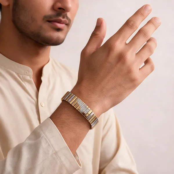 Gold_Silver_Plated_Stainless_Steel_Ad_Stone_Link_Bracelet_For_Men