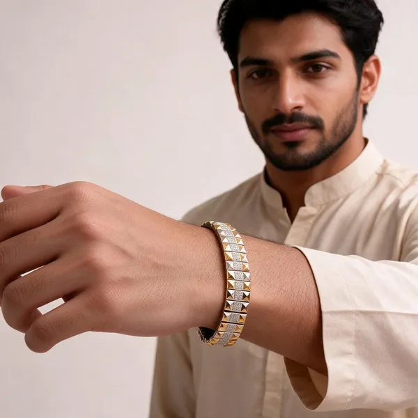Gold_Silver_Plated_Stainless_Steel_Ad_Stone_Geometric_Bracelet_For_Men