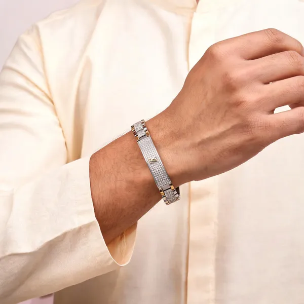 Gold_Silver_Stainless_Steel_Two-Tone_Ad_Stone_Bracelet_For_Men