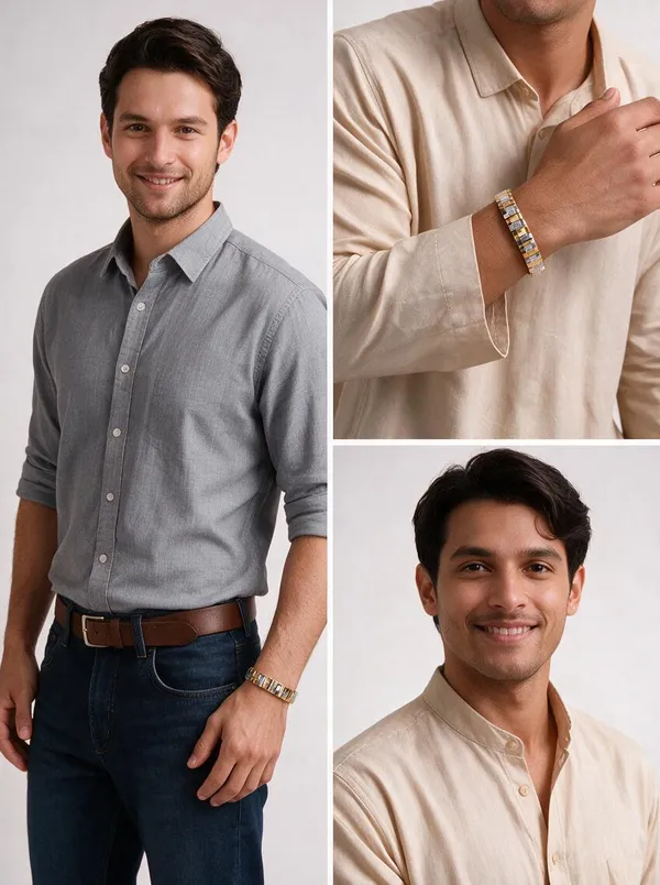 Gold_Silver_Stainless_Steel_Two-Tone_Ad_Stone_Link_Bracelet_For_Men