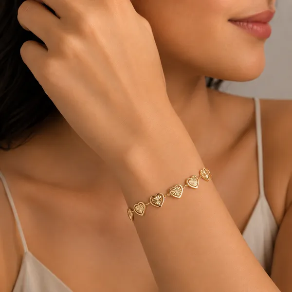 Gold_Brass_Heart_Link_Bracelet_For_Unisex