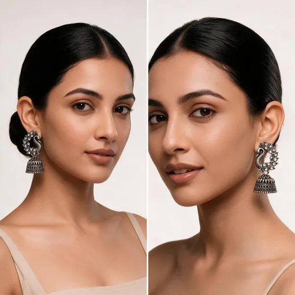Silver_Metal_Oxidized_Peacock_Motif_Jhumki_Earrings_For_Women