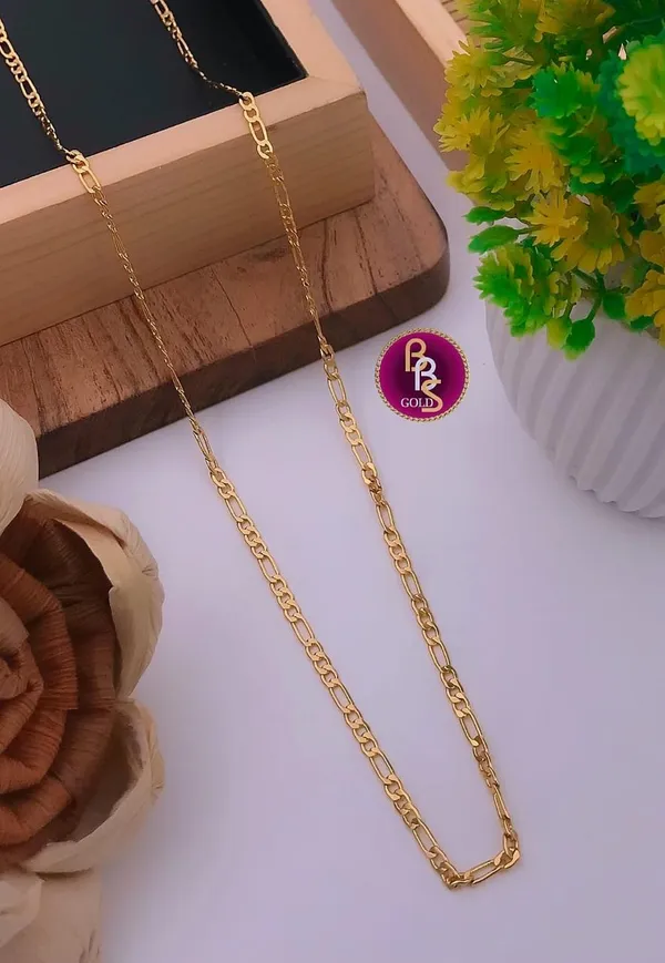 Gold-Tone_Brass_Elongated_Link_Chain_Necklace_For_Unisex