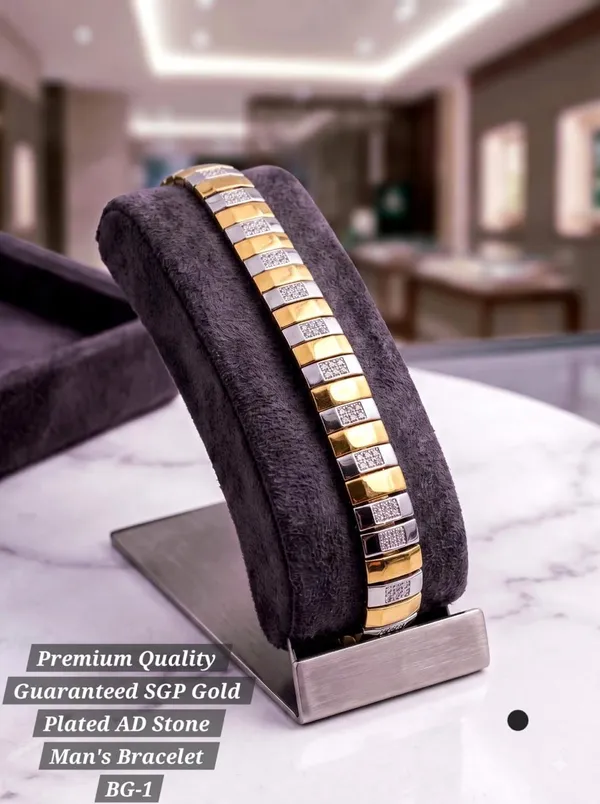 Gold_Silver_Stainless_Steel_Two-Tone_Ad_Stone_Link_Bracelet_For_Men