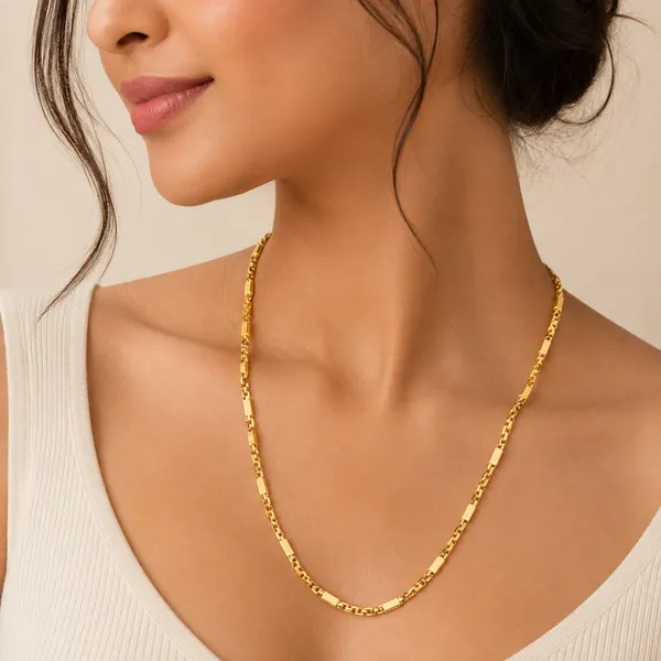 Gold-Tone_Brass_Alternating_Textured_Link_Chain_Necklace_For_Unisex