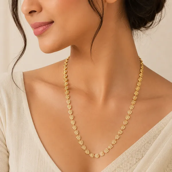 Gold_Brass_Floral_Heart_Link_Charm_Necklace_For_Unisex