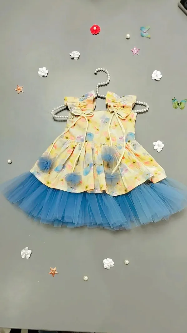 Yellow_Floral_Print_Layered_Party_Dress_for_Girls