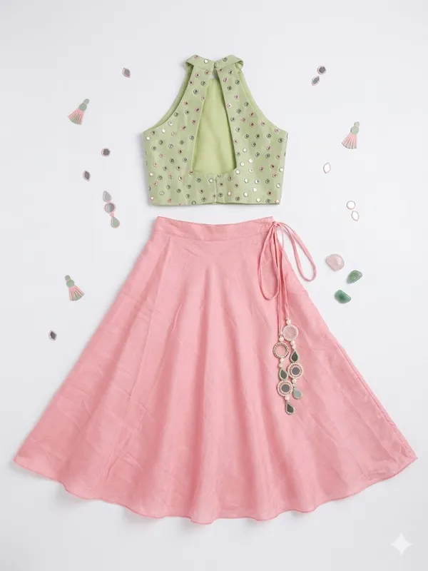 Pink_Green_Embellished_Lehenga_Set_for_Girls