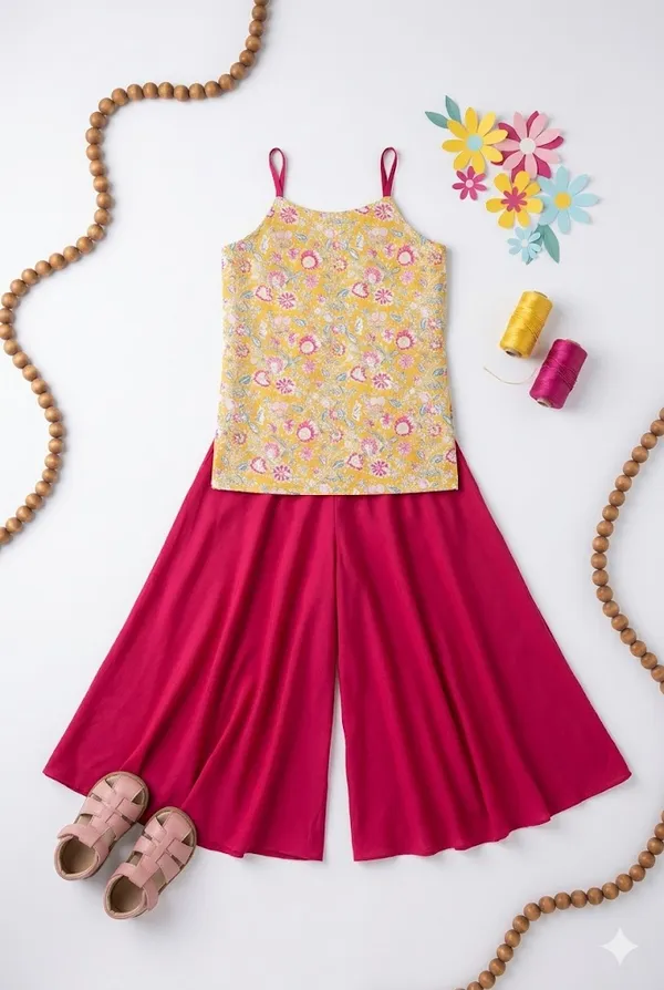 Yellow_Floral_Top_Magenta_Palazzo_Set_for_Girls