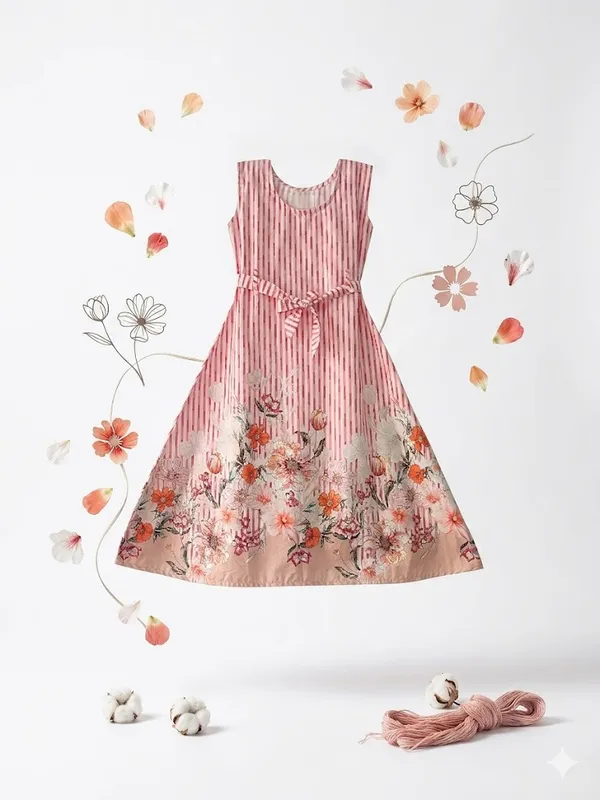 Pink_Striped_Floral_Hem_Dress_for_Girls