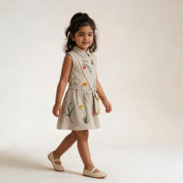 Beige_Cotton_Striped_Sleeveless_Dress_For_Girls