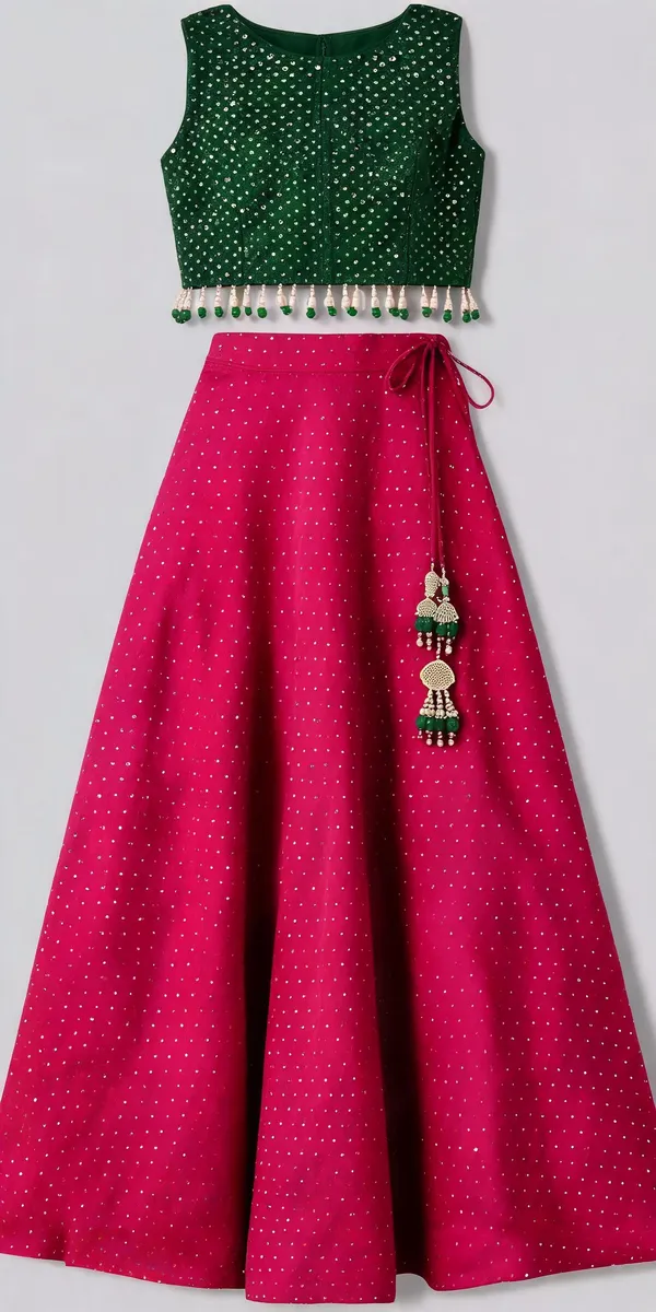 Green_Pink_Cotton_Sequin_Embellished_Lehenga_Choli_For_Girls