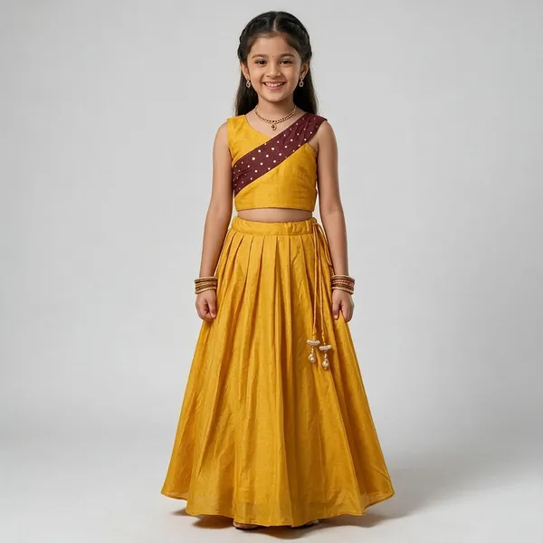 Yellow_Silk_Blend_Traditional_Lehenga_Choli_Set_For_Girls